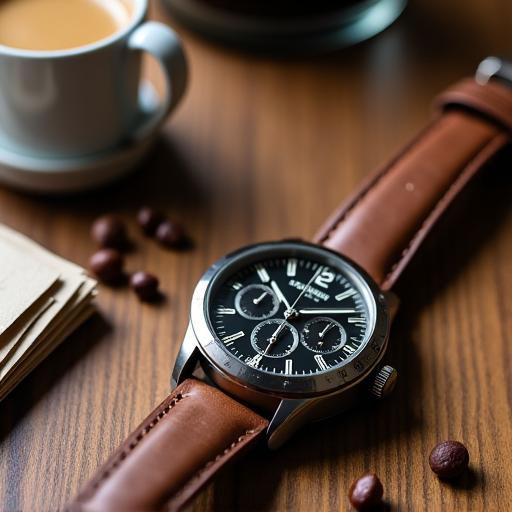 Dettaglio di un orologio appoggiato su un tavolo di un caffè